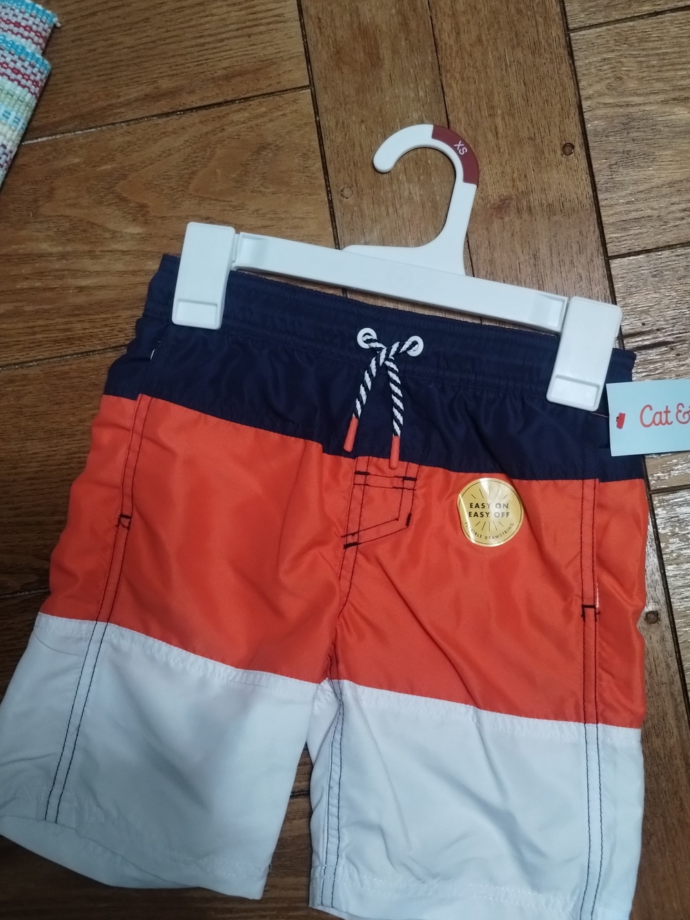 Cat & Jack Navy, Orange & White Colorblock Swim Trunks